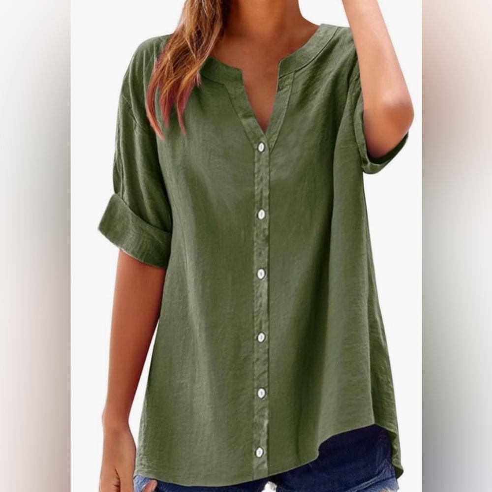 NWOT•Army Green Women's Button-Up Tunic Top•Size XL (16-18)